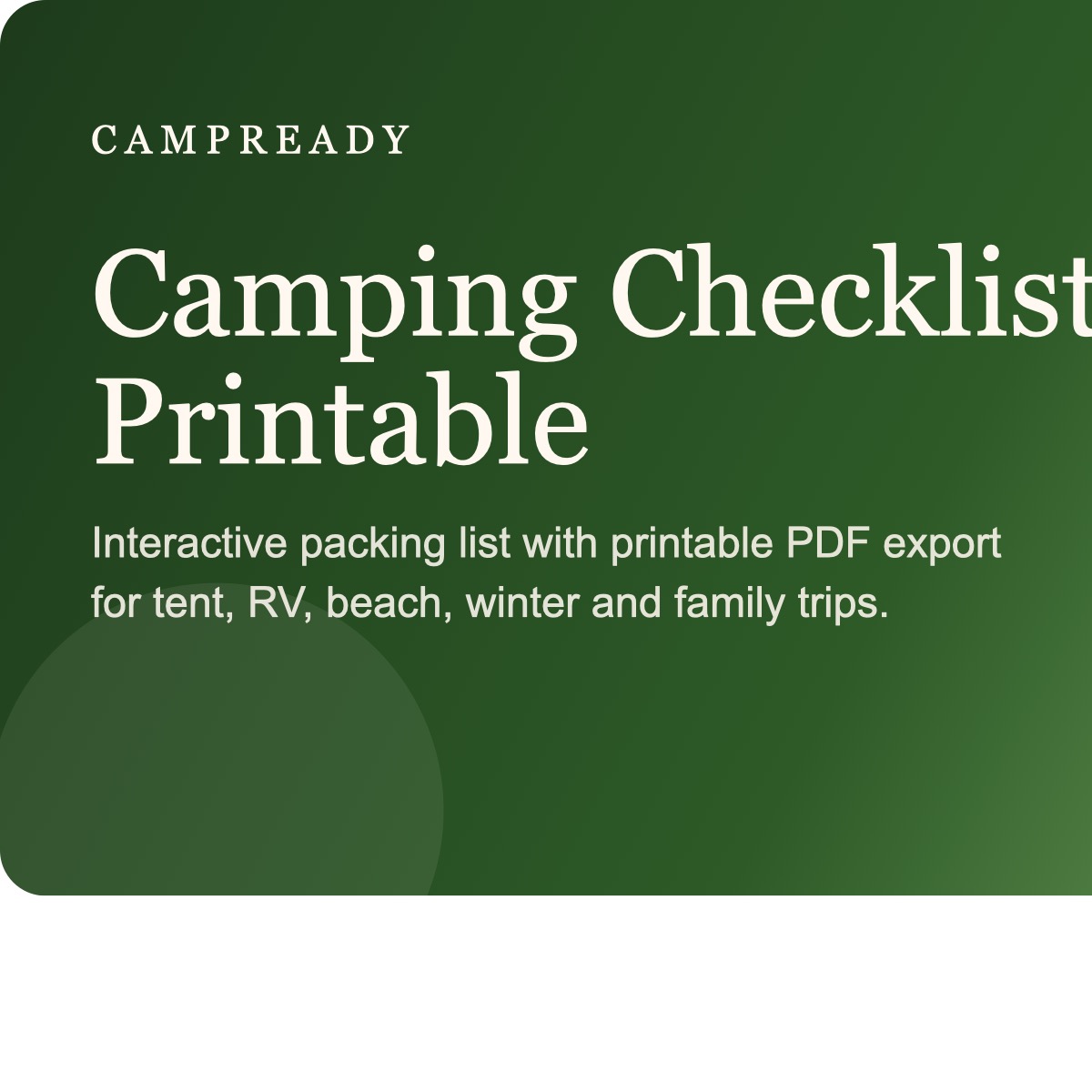 beginner camping checklist with fuel and lighting items
